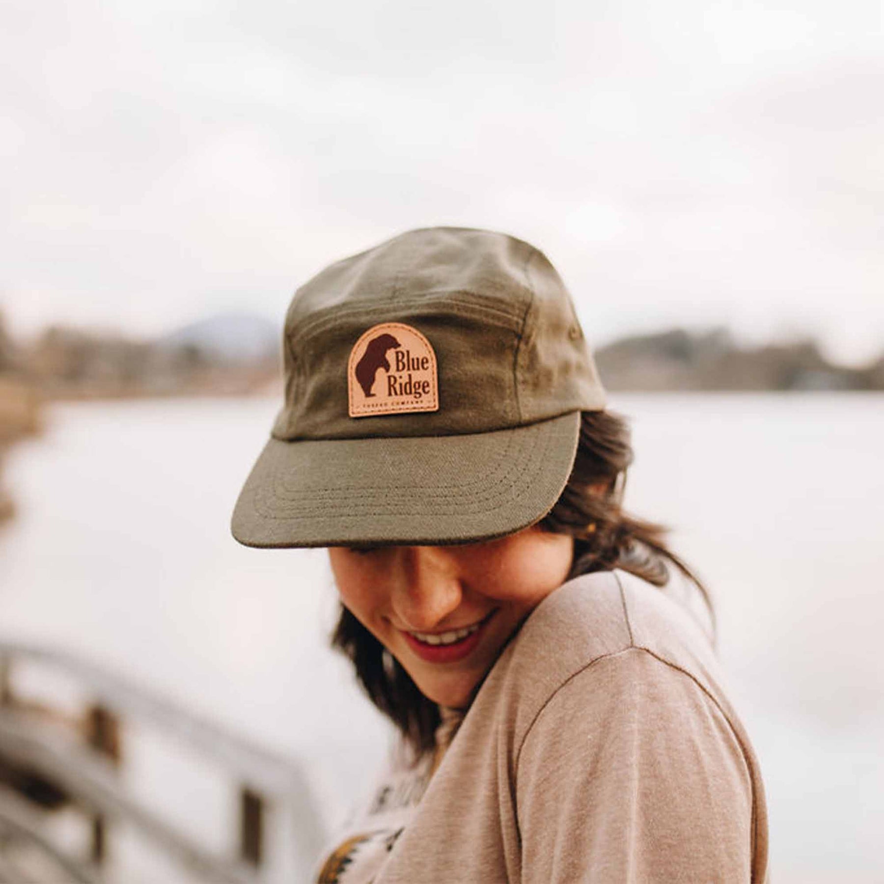 The Bear 5 Panel Brushed Cotton Green Hat