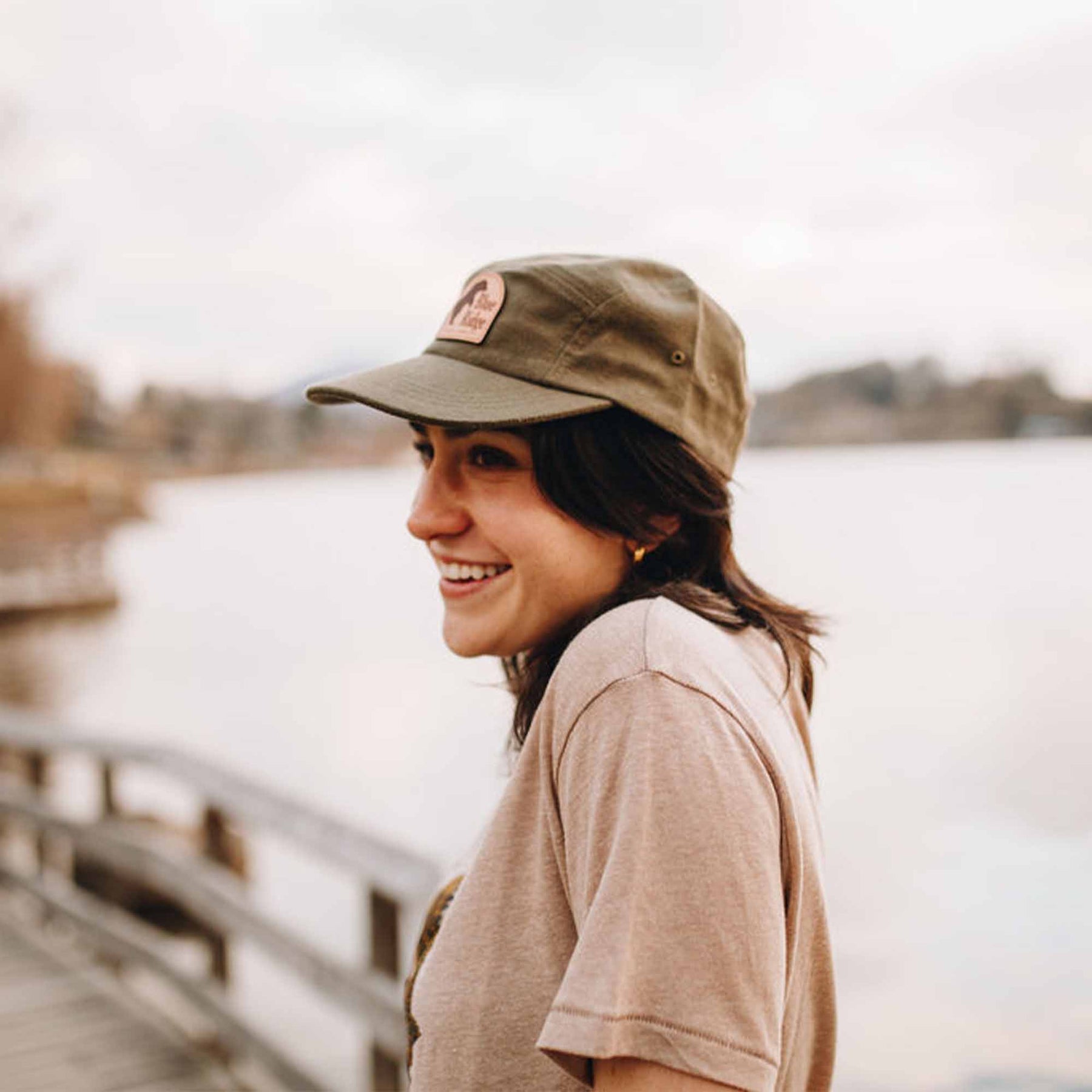 The Bear 5 Panel Brushed Cotton Green Hat