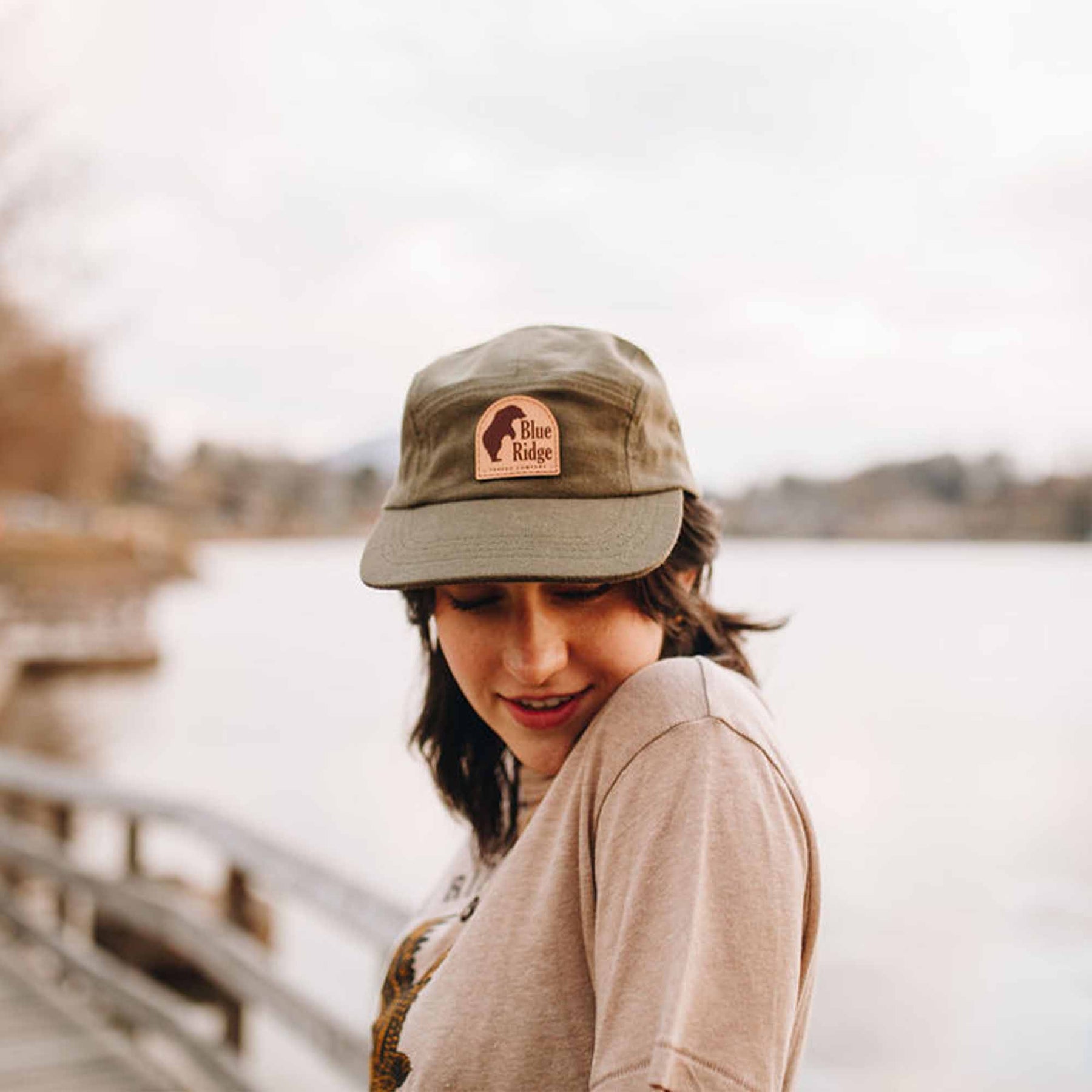 The Bear 5 Panel Brushed Cotton Green Hat