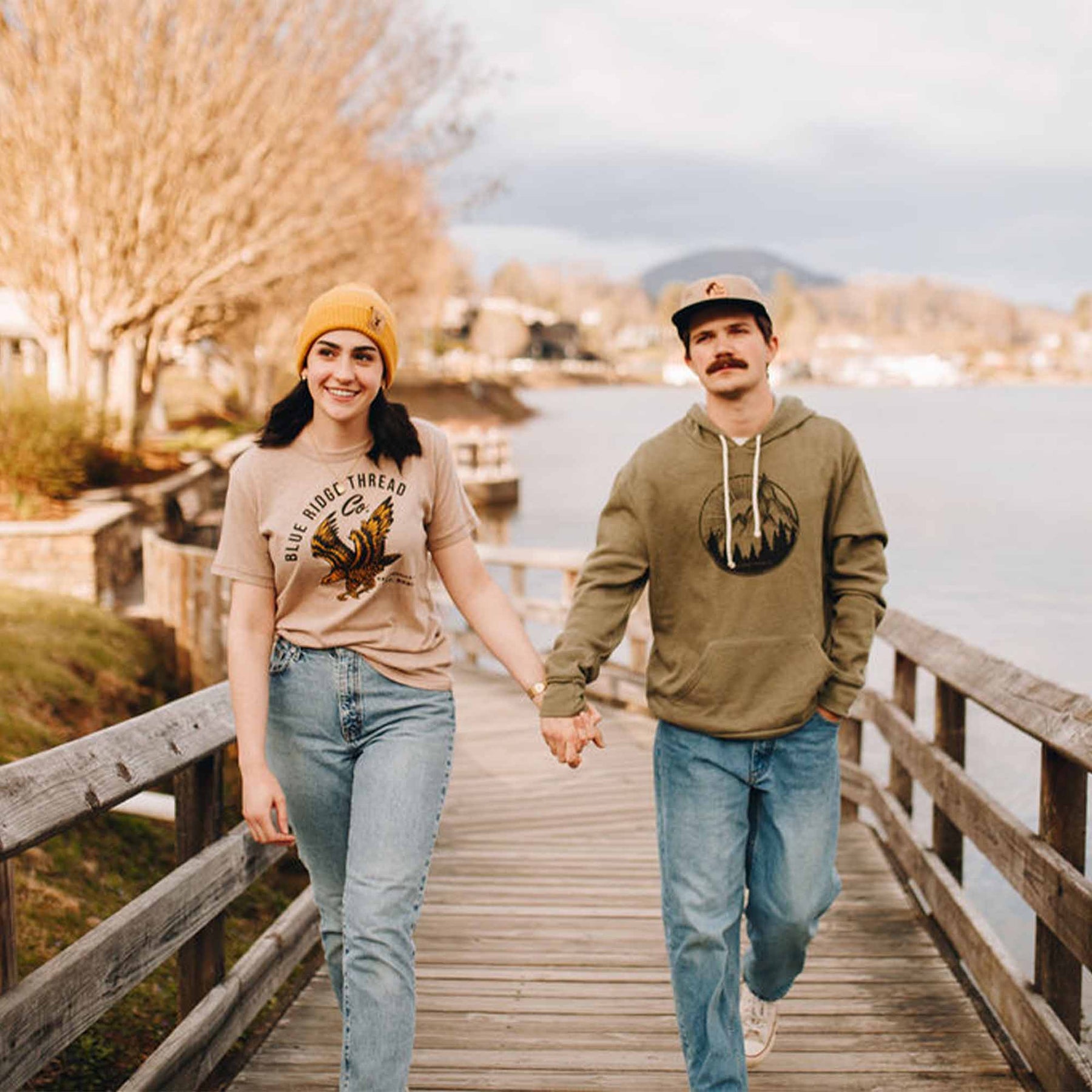 The Bear Two-Tone Hemp Canvas 5 Panel Camp Cap The Mountain View Hoodie Green The Elk Organic Cotton Beanie Yellow The Waynesville Eagle Shirt