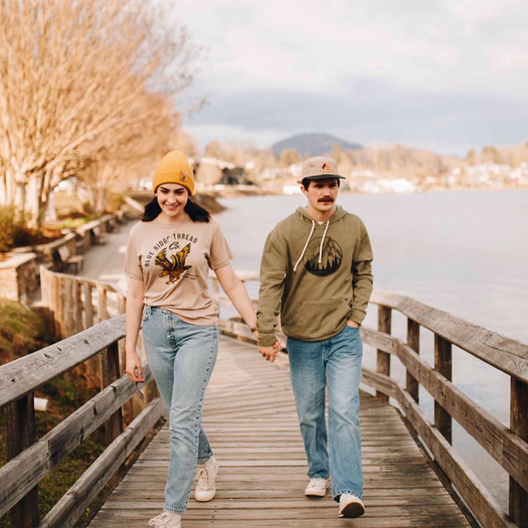 The Bear Two-Tone Hemp Canvas 5 Panel Camp Cap The Mountain View Hoodie Green The Elk Organic Cotton Beanie Yellow The Waynesville Eagle Shirt