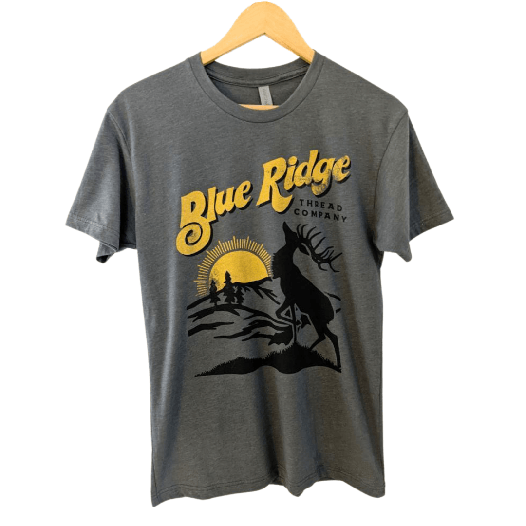 The Bull & Mountain T-shirt in grey - super soft eco-friendly shirt hiking, outdoors, Waynesville, elk