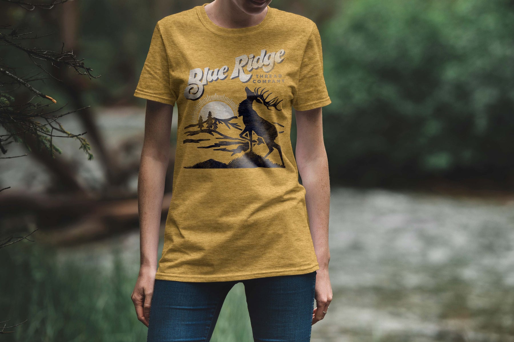 The Bull & Mountain T-shirt in maize - super soft eco-friendly shirt hiking, outdoors, Waynesville, elk