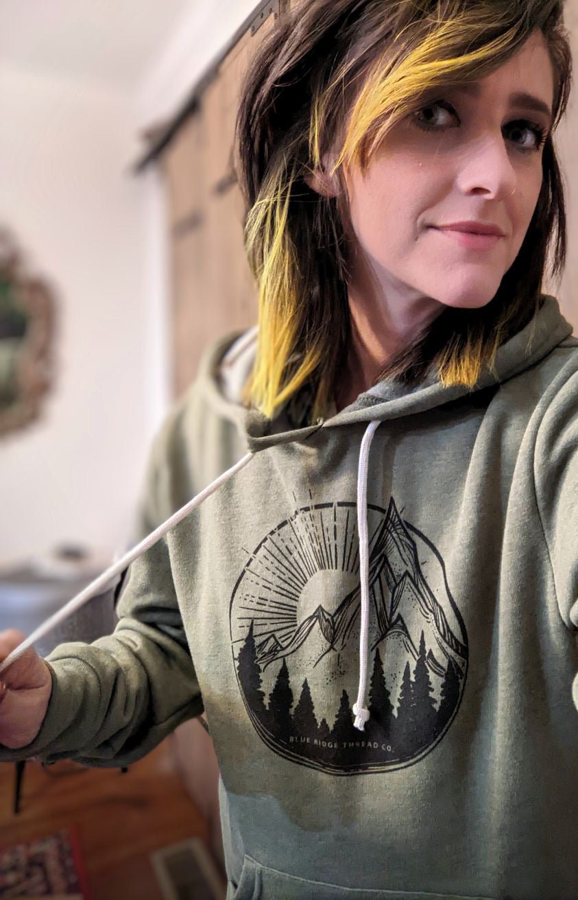 eco friendly super soft mountain view hoodie in sage green