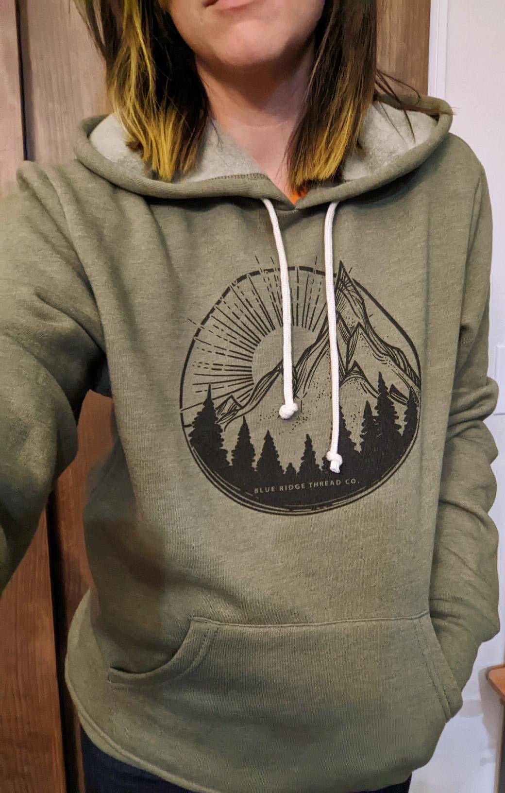 eco friendly super soft mountain view hoodie in sage green