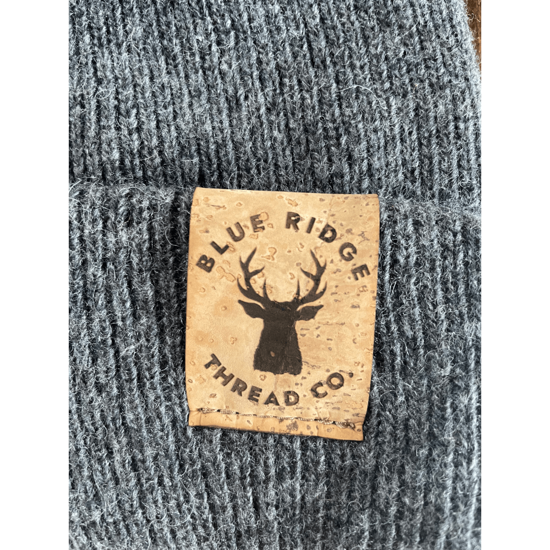 Eco friendly 100% merino wool beanie cork leather patch on charcoal