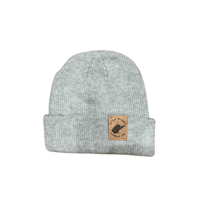 Eco friendly 100% merino wool beanie with West Virginia cork leather patch
