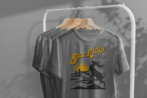 The Bull & Mountain T-shirt in grey - super soft eco-friendly shirt  hiking, outdoors, Waynesville, elk