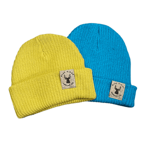 Eco friendly 100% organic cotton beanie in yellow and teal