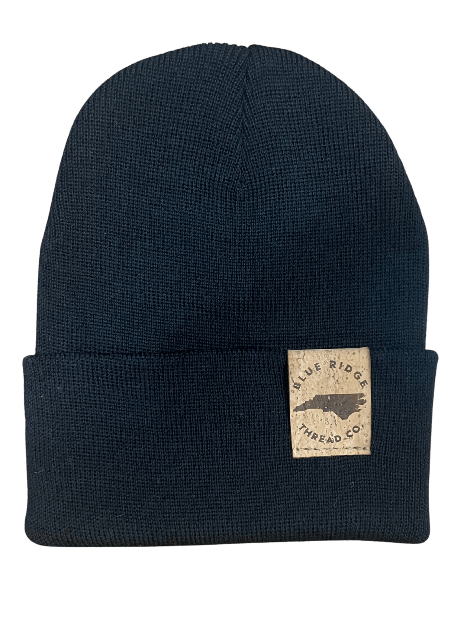 Eco friendly 100% merino wool watchcap beanie with elk cork leather tag in black