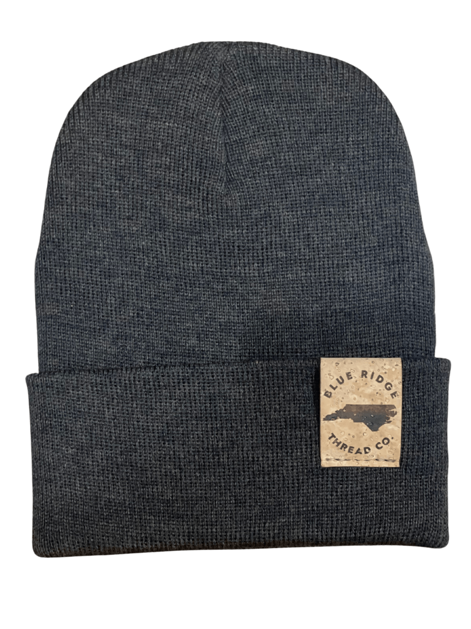 Eco friendly 100% merino wool watchcap beanie with elk cork leather tag in charcoal